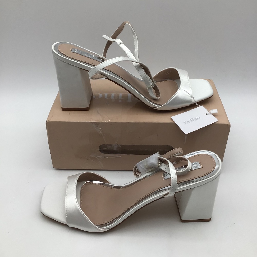 Be Mine Bridal Wink 2 Ivory Satin Block Heels Square Toe Womens US Size‎ 11 NEW